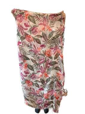 Lightweight Frayed Edge Floral Scarf in Pink and Sage Green